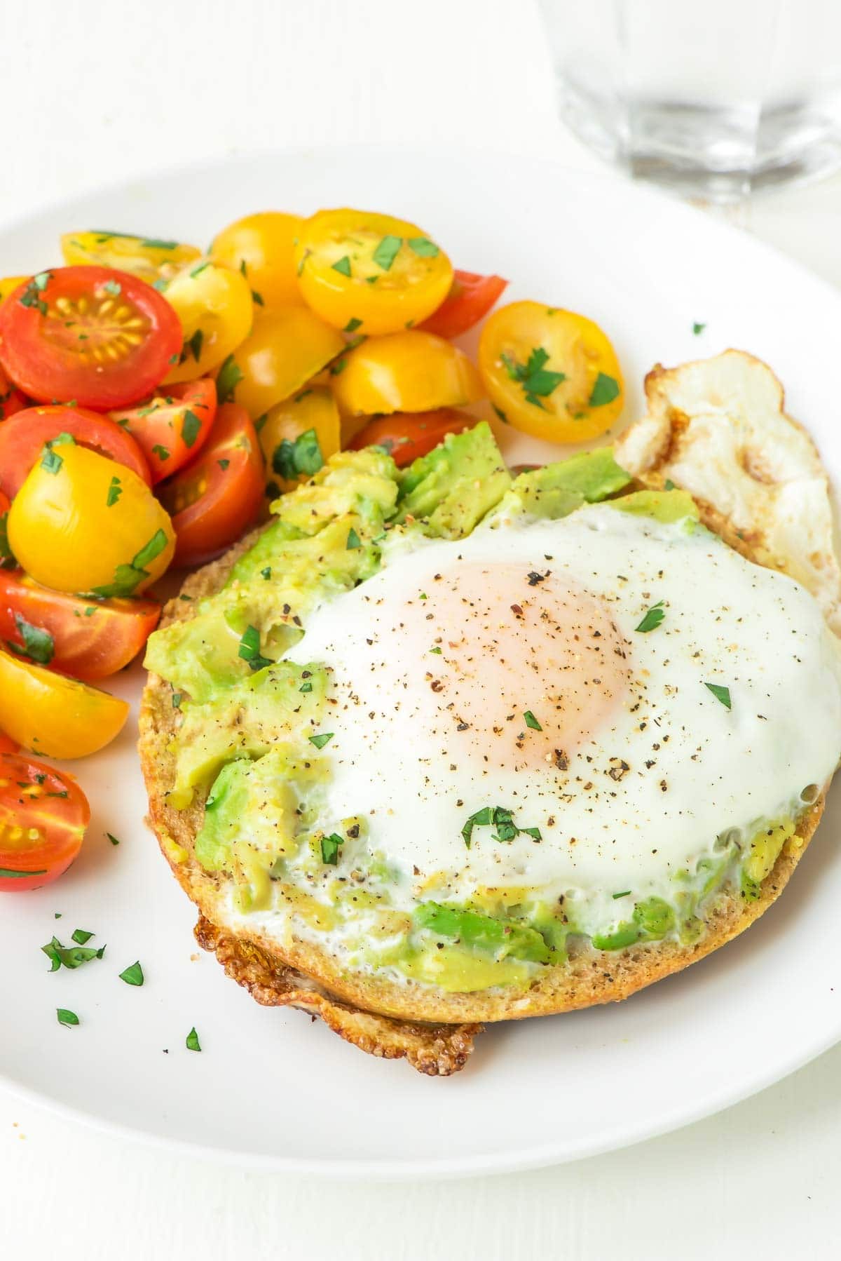 Bagel Egg in a Hole with Smashed Avocado